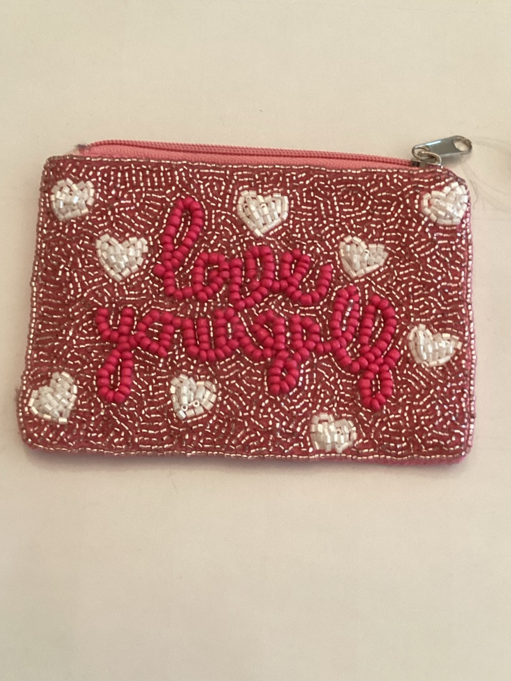 Beaded‎ 'Love Yourself' Pink Coin Purse